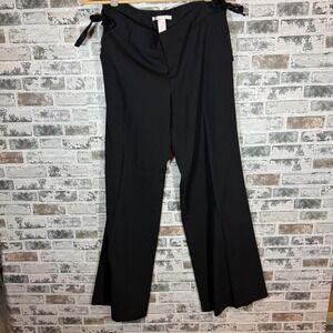 Rebecca Taylor Black Virgin Wool Blend Wide Leg Trousers Side Bow Detail Size 6